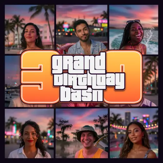 Grand birthday bash poster in the Grid layout